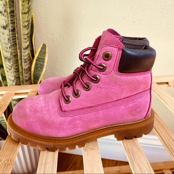 TIMBERLAND Pink Boots Susan Komen Limited Edition Kids 11 Leather Barbiecore - Picture 3 of 14